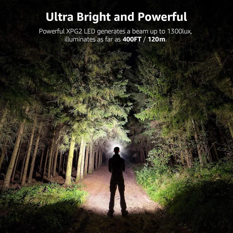 LE Stirnlampe, 1300 Lux LED XPG Kopflampe mit 6 Lichtmodi Scheinwerfer und Rotlicht, IPX4 spritzwassergeschütztes Gehäuse, Batteriebetrieben Stirnlampen C500, Ideal für Camping Joggen, 2 Stück