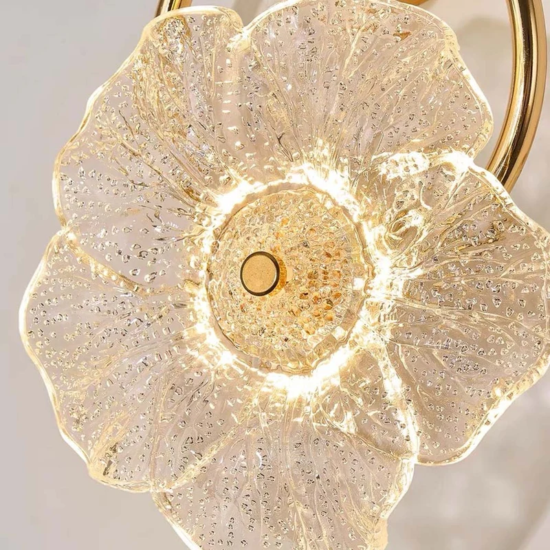 Glass Flower Wall Light Luxury LED for Bedside, Gold