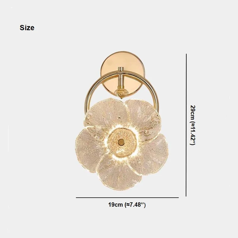 Glass Flower Wall Light Luxury LED for Bedside, Gold