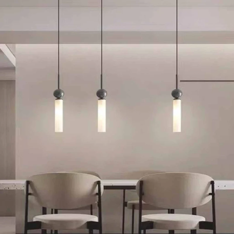 Cylinder Pendant Light Marble Globe Vertical