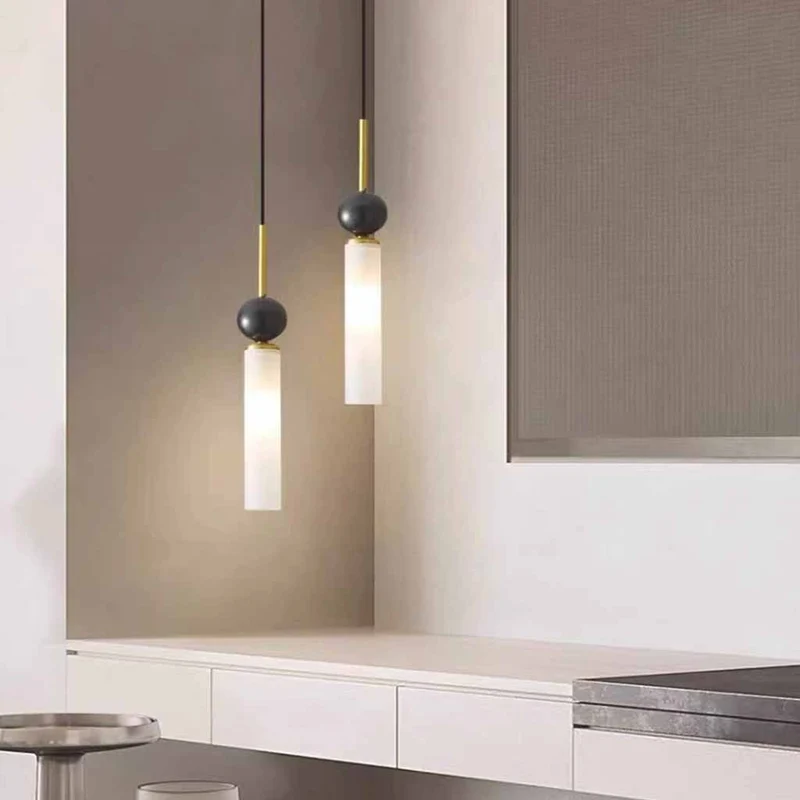 Cylinder Pendant Light Marble Globe Vertical
