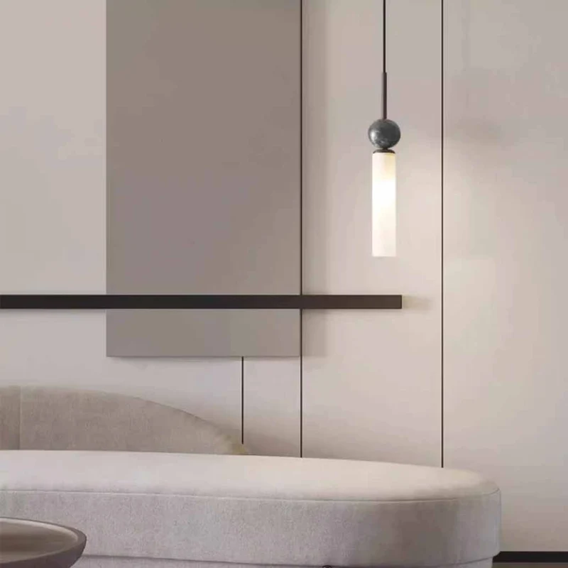 Cylinder Pendant Light Marble Globe Vertical