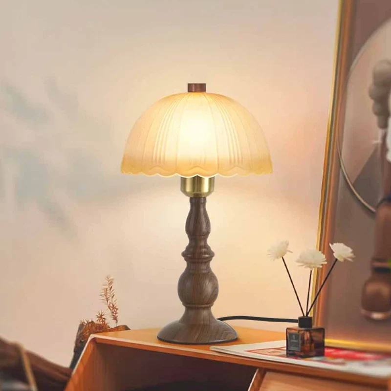 Glass Dome Table Lamp Retro Mushroom Shade