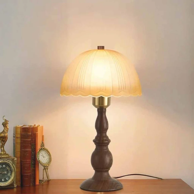 Glass Dome Table Lamp Retro Mushroom Shade