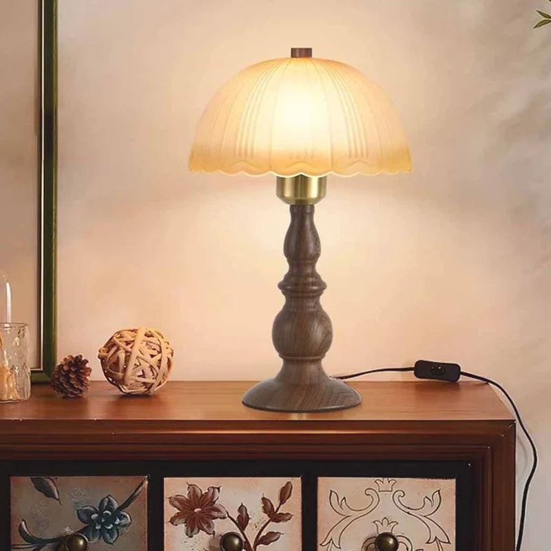 Glass Dome Table Lamp Retro Mushroom Shade