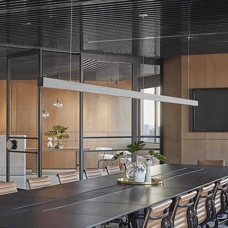 Office Linear Pendant Light Anti-Glare LED, Silver