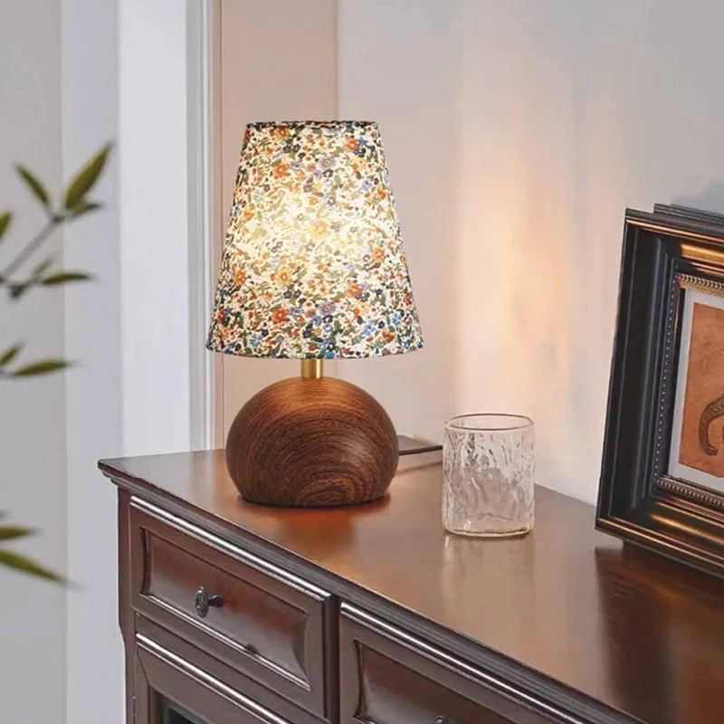 Vintage Fabric Shade Table Lamp with Floral Print