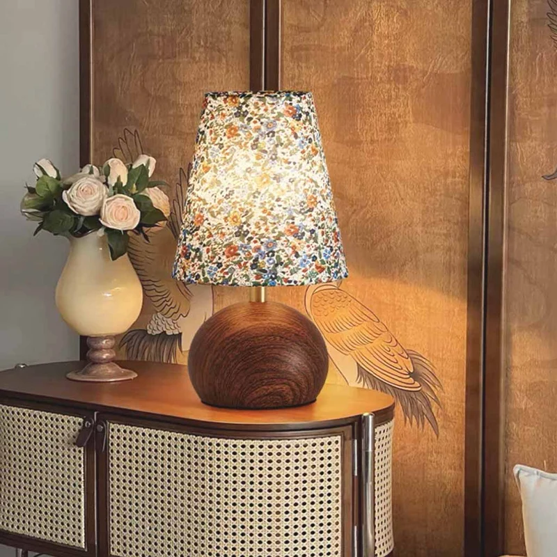 Vintage Fabric Shade Table Lamp with Floral Print