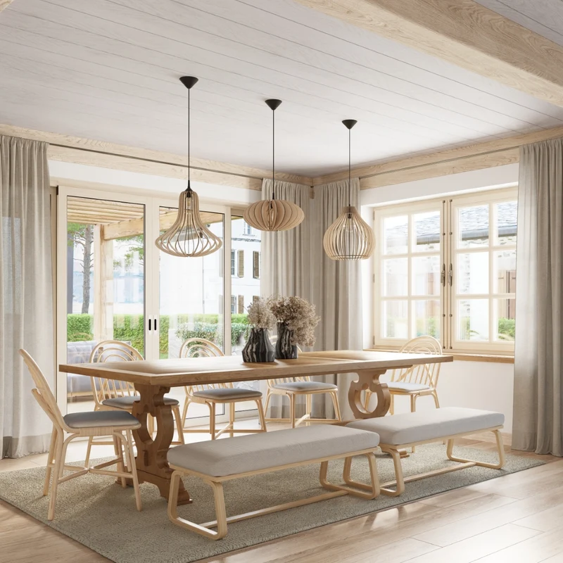 Hängeleuchte Naturholz skandinavisches Wohnzimmer – Modèle Norysia