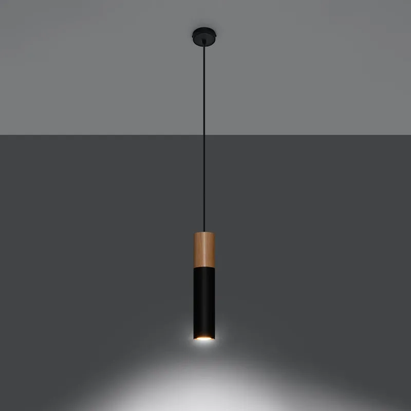 Moderne schwarze Holz-Hängeleuchte für Wohnzimmer – Modèle Arvenia
