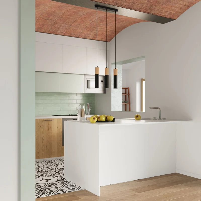 Moderne schwarze Holz-Hängeleuchte für Wohnzimmer – Modèle Arvenia