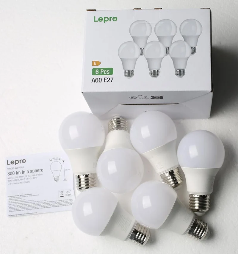 Lepro E27 LED Warmweiss Dimmbar Glühbirne, 8.5 Watt 806 Lumen Leuchtmittel, ersetzt 60W Halogenlampe, 2700K Warmweiß, A60 LED Birne Lampe, 180°Abstrahlwinkel, Energiesparlampe, 6 Stück