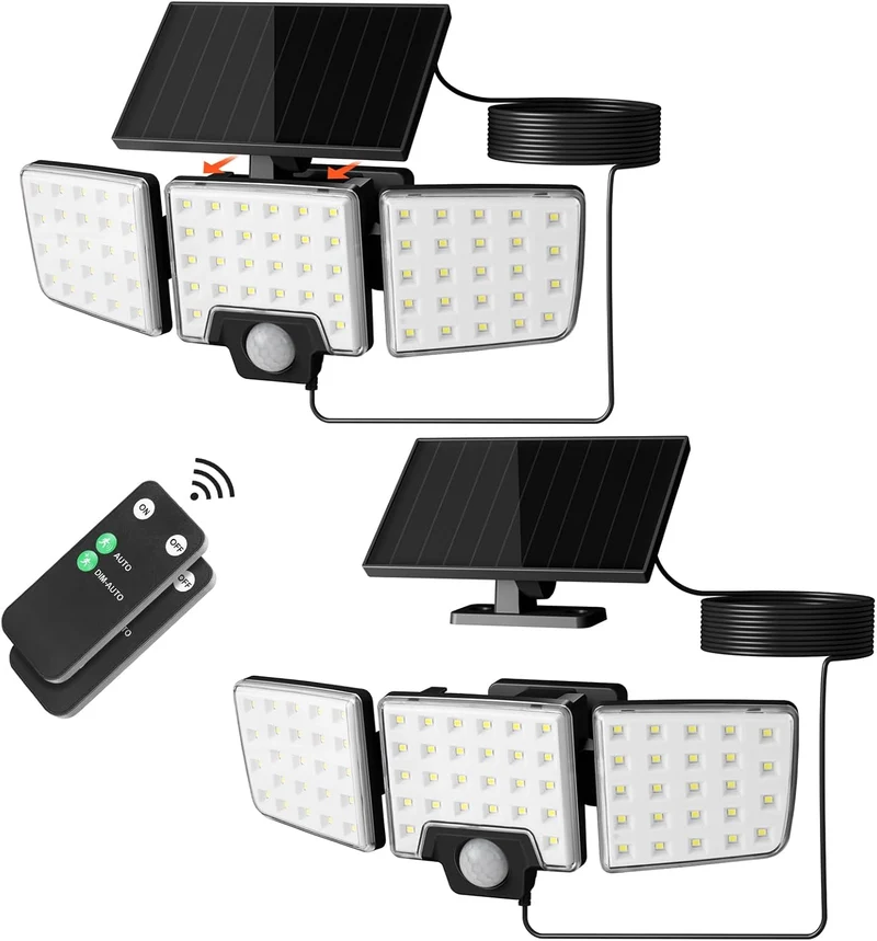 Lepro Solarlampen mit Bewegungsmelder Solar Außenleuchte Led Solar Strahler für Außen, mit Fernbedienung, 2 in 1, Separiert und Integriert, mit 2 Lichtmodi, IP65, für Hof, Garage, Solarleucht, 2 Stück