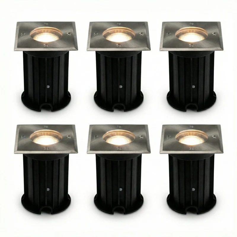 6-teilig | LED-Bodenstrahler GU10 quadratisch | Athen | Edelstahl | IP66