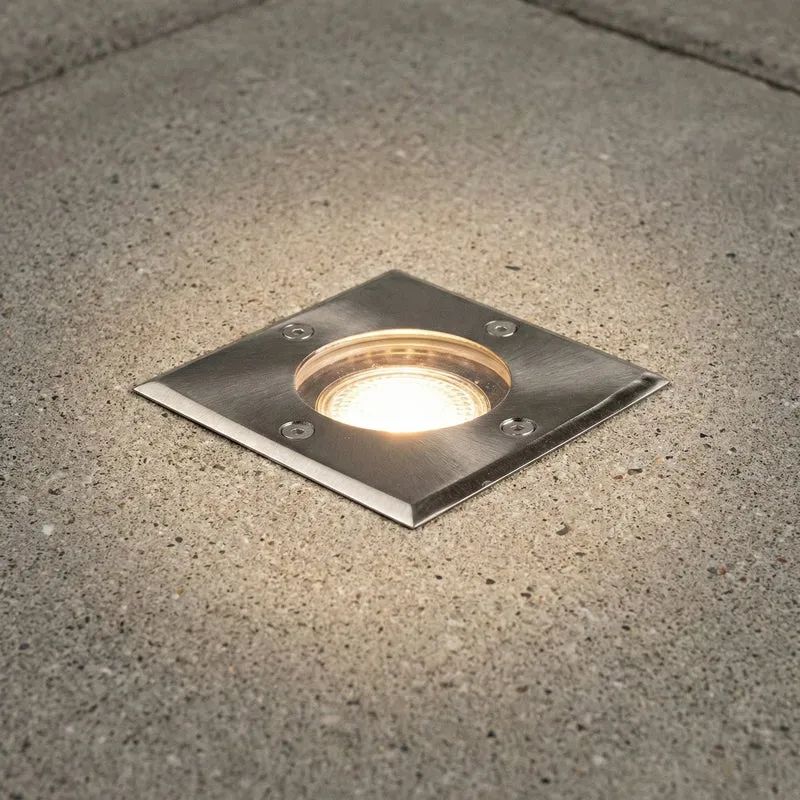 6-teiliges LED-Bodenstrahler-Set (GU10, quadratisch) mit RGBCCT-Lichtquelle und Fernbedienung, Edelstahl, Schutzart IP66