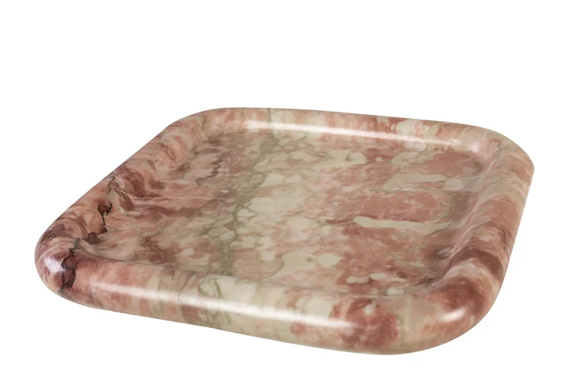 Casa Padrino Luxus Marmor Tablett Rosa 30 x 30 x H. 3 cm - Quadratisches Tablett mit flach erhöhtem Rand aus hochwertigem Rosalia Pink Marmor - Luxus Deko Accessoires