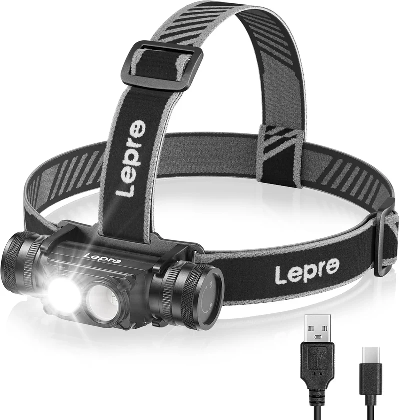 Lepro Kopflampe Stirnlampe Aufladbar, IP65 Superhell 1000 Lumen Abnehmbarer Led Stirnlampe, Kopfleuchte mit Rotlicht, 6 Beleuchtungsmodi für Camping, Sport, Angeln, Handwerk [inkl. USB C-Kabel]