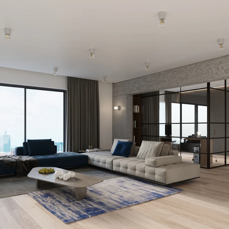Minimalistische graue Beton-Deckenleuchte für Wohnzimmer – Arkanor
