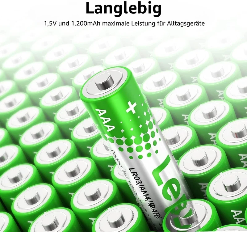 Lepro AAA Batterien, 100 Stück, Alkaline Batterie AAA mit 1.5V - Langlebig, Leistungsstark & Auslaufsicher, Ideal für Fernbedienungen, Spielzeug, Uhren, Taschenlampe UVM