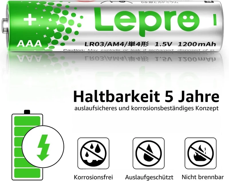 Lepro AAA Batterien, 100 Stück, Alkaline Batterie AAA mit 1.5V - Langlebig, Leistungsstark & Auslaufsicher, Ideal für Fernbedienungen, Spielzeug, Uhren, Taschenlampe UVM