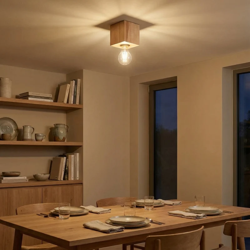 Minimalistische Deckenleuchte aus naturholz für Wohnzimmer – Arvoden