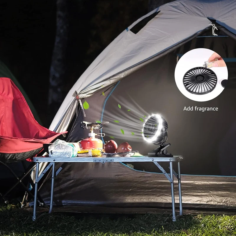 Lepro Camping Ventilator mit Licht, Campinglaterne mit Ventilator, Tragbar USB Ventilator, Zeltventilator mit Aufhängehaken, Wiederaufladbar USB-Ladeeingangslüfter für Outdoor, Camping, Büro, Grill