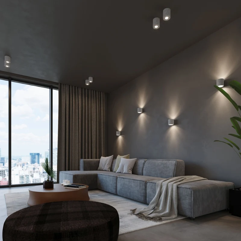 Industrielle graue Beton-Deckenleuchte Wohnzimmer – Orphéos