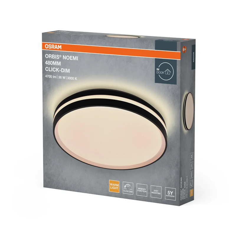 OSRAM Orbis Noemi Deckenleuchte, 36W, 3000K, Warmweiß, Click dimmbar, Schwarz