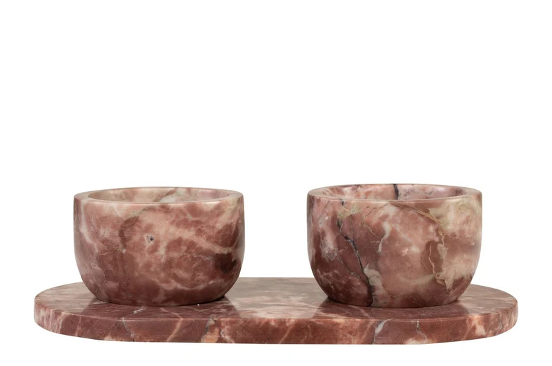 Casa Padrino Luxus Marmor Schalen Set Rosa 23 x 12 x H. 6,5 cm - 2 Schälchen mit Tablett aus hochwertigem Rosalia Pink Marmor - Luxus Deko Accessoires