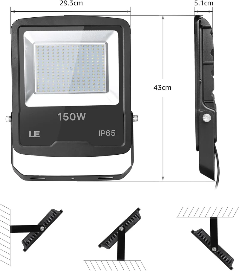 LE LED Strahler Außen, 150W LED Fluter mit Stecker, Superhell 12000LM 5000K Tageslichtweiß Außenstrahler, IP65 Wasserdicht LED Scheinwerfer, Flutlichtstrahler Außenlampe für Garten, Garage