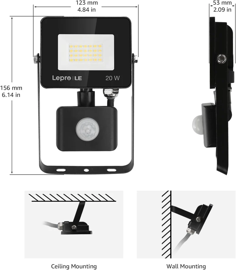 Lepro 20W LED Strahler mit Bewegungsmelder Außen, 1700LM Außenstrahler 5000K Kaltweiß Superhell Scheinwerfer, IP54 Wasserdicht Fluter, Ideale Aussenleuchte für Garten, Innenhöfe, Garage, Haus, Hotel