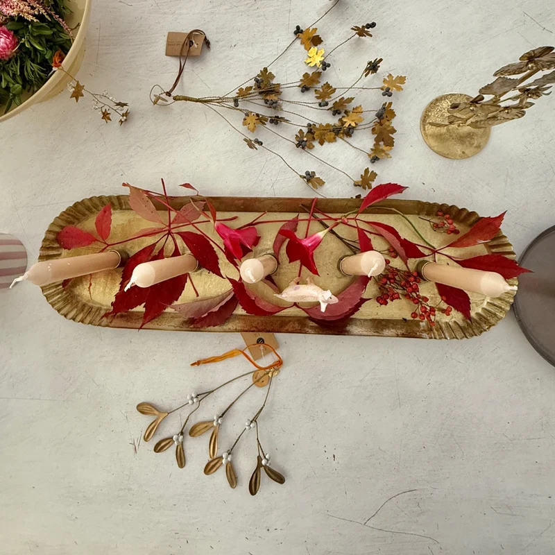 Boho Kerzentablett "Sarah" | Messing-Gold | 5 Kerzen