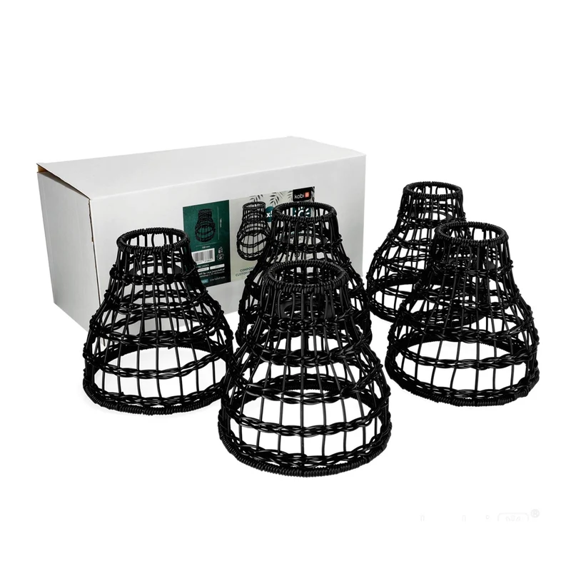 Komplette Lichterkette mit 15 Lampenschirmen | 15 Meter | Schwarzer Bambus | Verbindbar | E27 | Inklusive 1-Watt-Glühbirnen