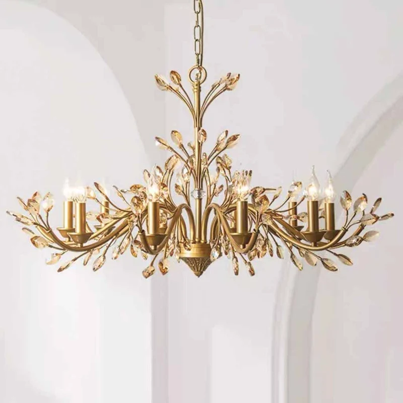 Gold Candle Chandelier Branch Luxury Crystal