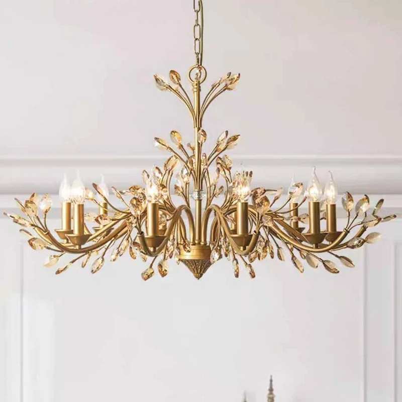 Gold Candle Chandelier Branch Luxury Crystal