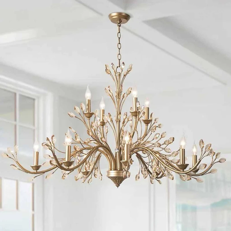 Gold Candle Chandelier Branch Luxury Crystal