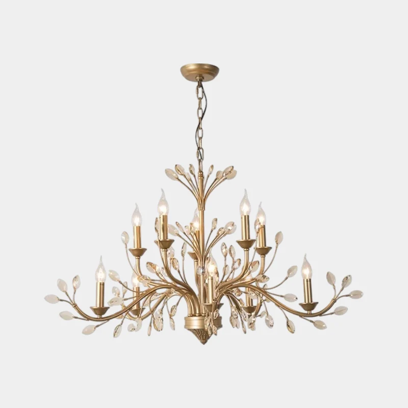 Gold Candle Chandelier Branch Luxury Crystal