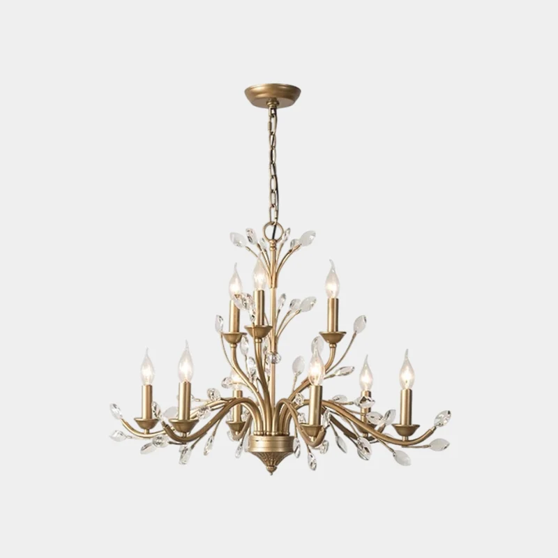 Gold Candle Chandelier Branch Luxury Crystal