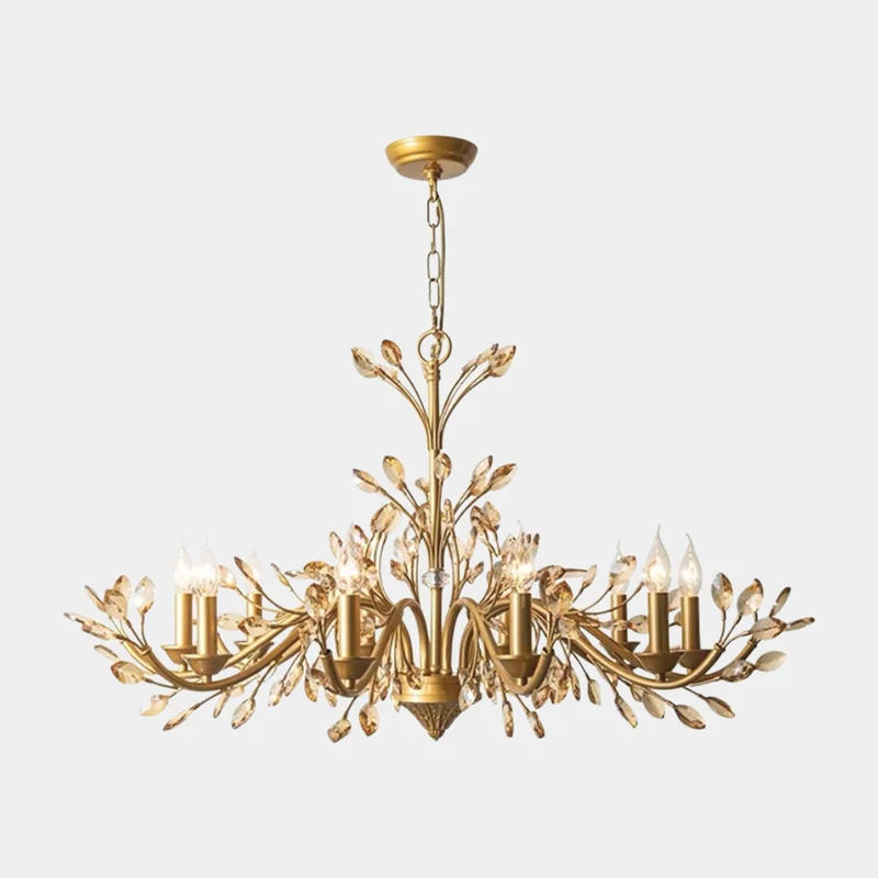 Gold Candle Chandelier Branch Luxury Crystal
