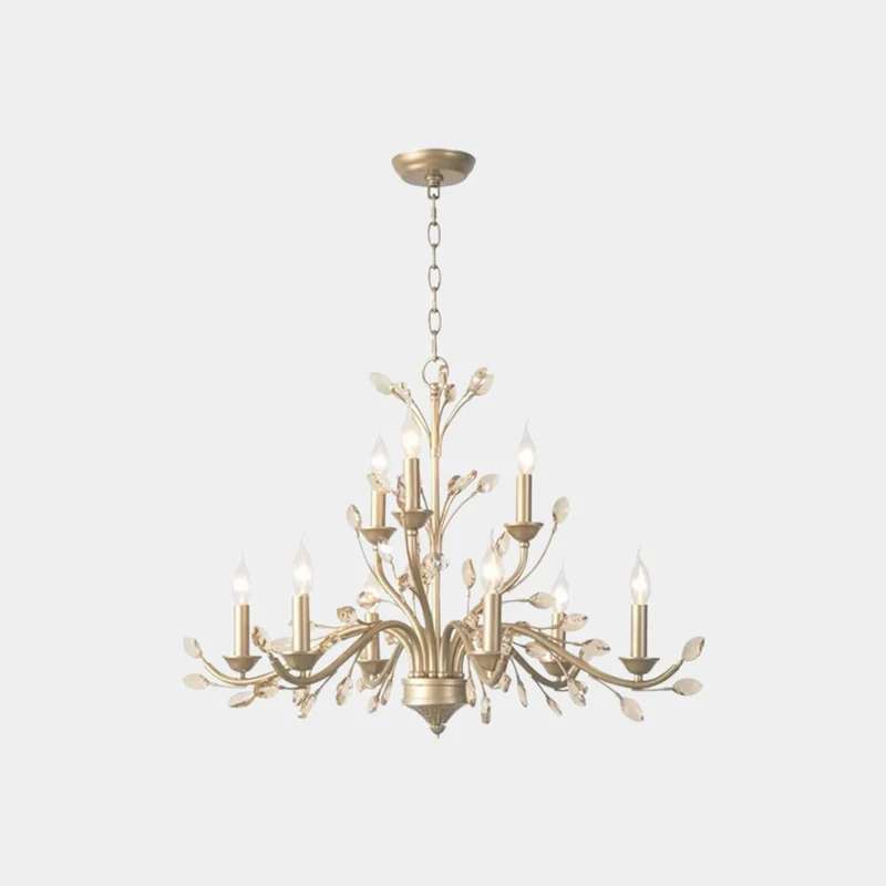 Gold Candle Chandelier Branch Luxury Crystal