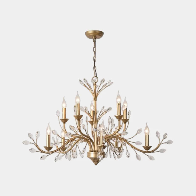 Gold Candle Chandelier Branch Luxury Crystal