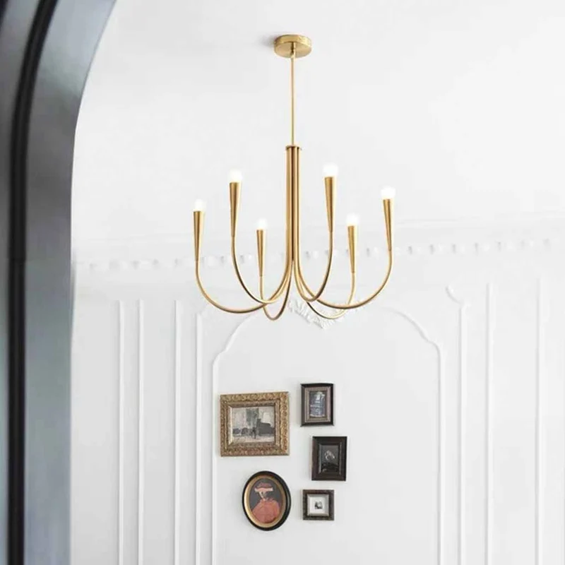 Swoop Arm Chandelier Minimalist Ambient Globes, Gold / Black