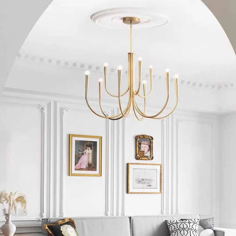 Swoop Arm Chandelier Minimalist Ambient Globes, Gold / Black