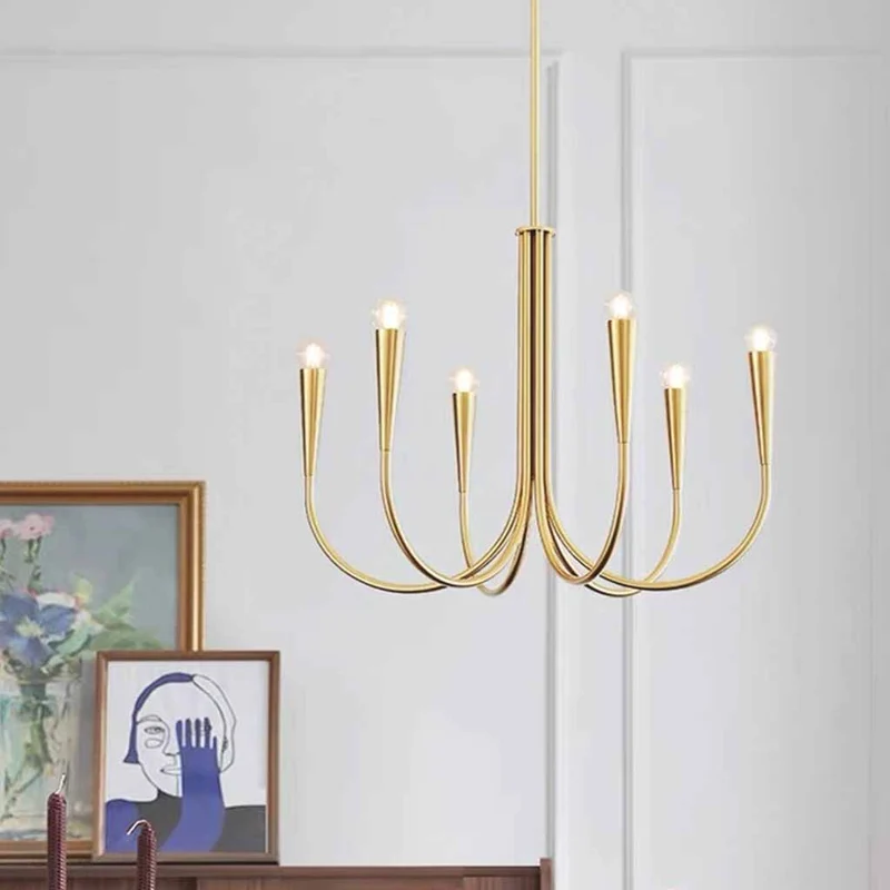 Swoop Arm Chandelier Minimalist Ambient Globes, Gold / Black