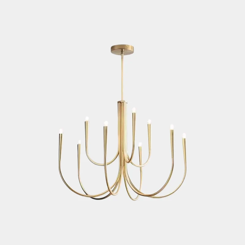 Swoop Arm Chandelier Minimalist Ambient Globes, Gold / Black