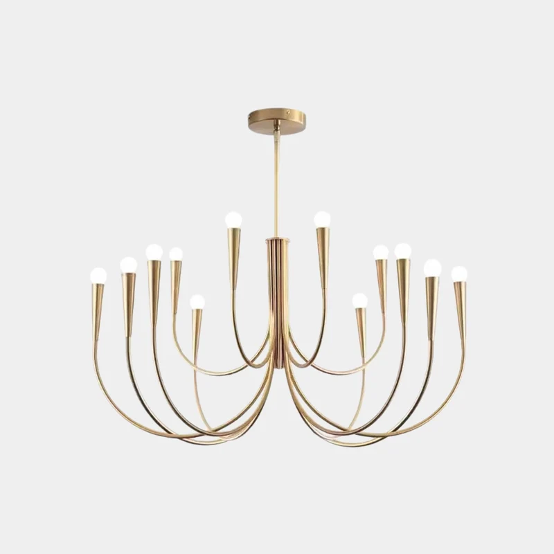 Swoop Arm Chandelier Minimalist Ambient Globes, Gold / Black