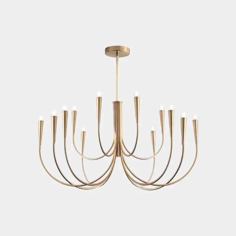 Swoop Arm Chandelier Minimalist Ambient Globes, Gold / Black