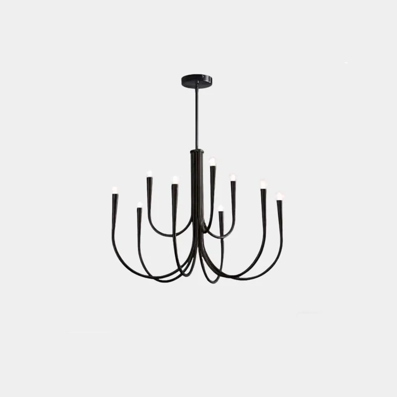 Swoop Arm Chandelier Minimalist Ambient Globes, Gold / Black