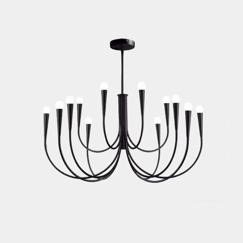 Swoop Arm Chandelier Minimalist Ambient Globes, Gold / Black