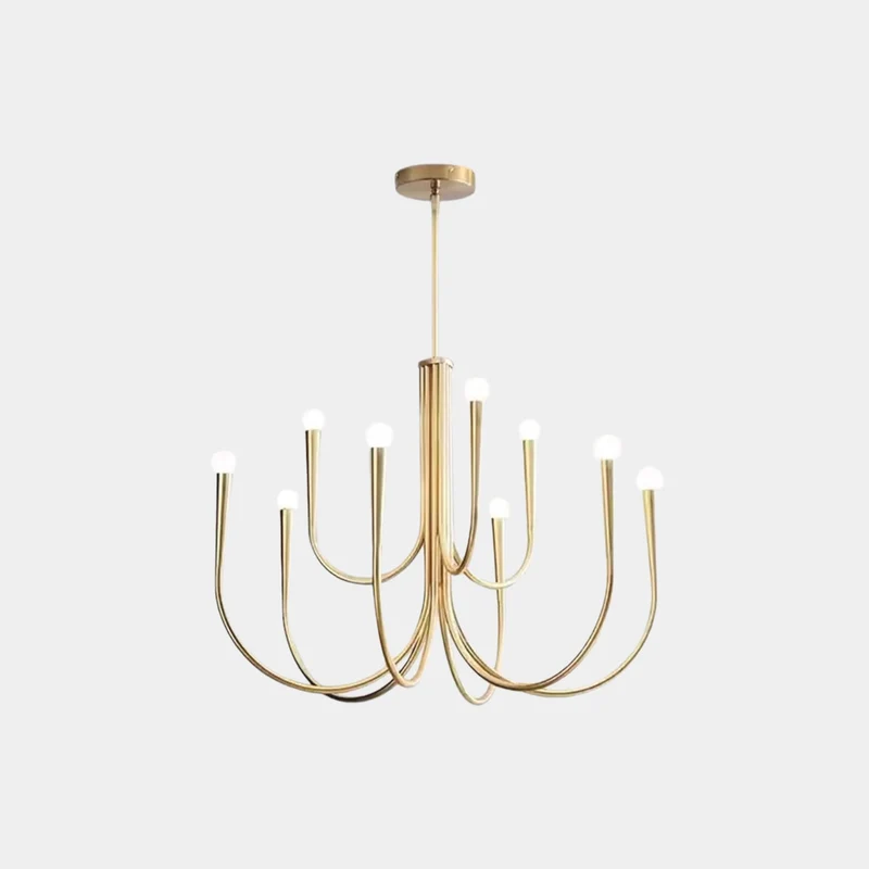 Swoop Arm Chandelier Minimalist Ambient Globes, Gold / Black